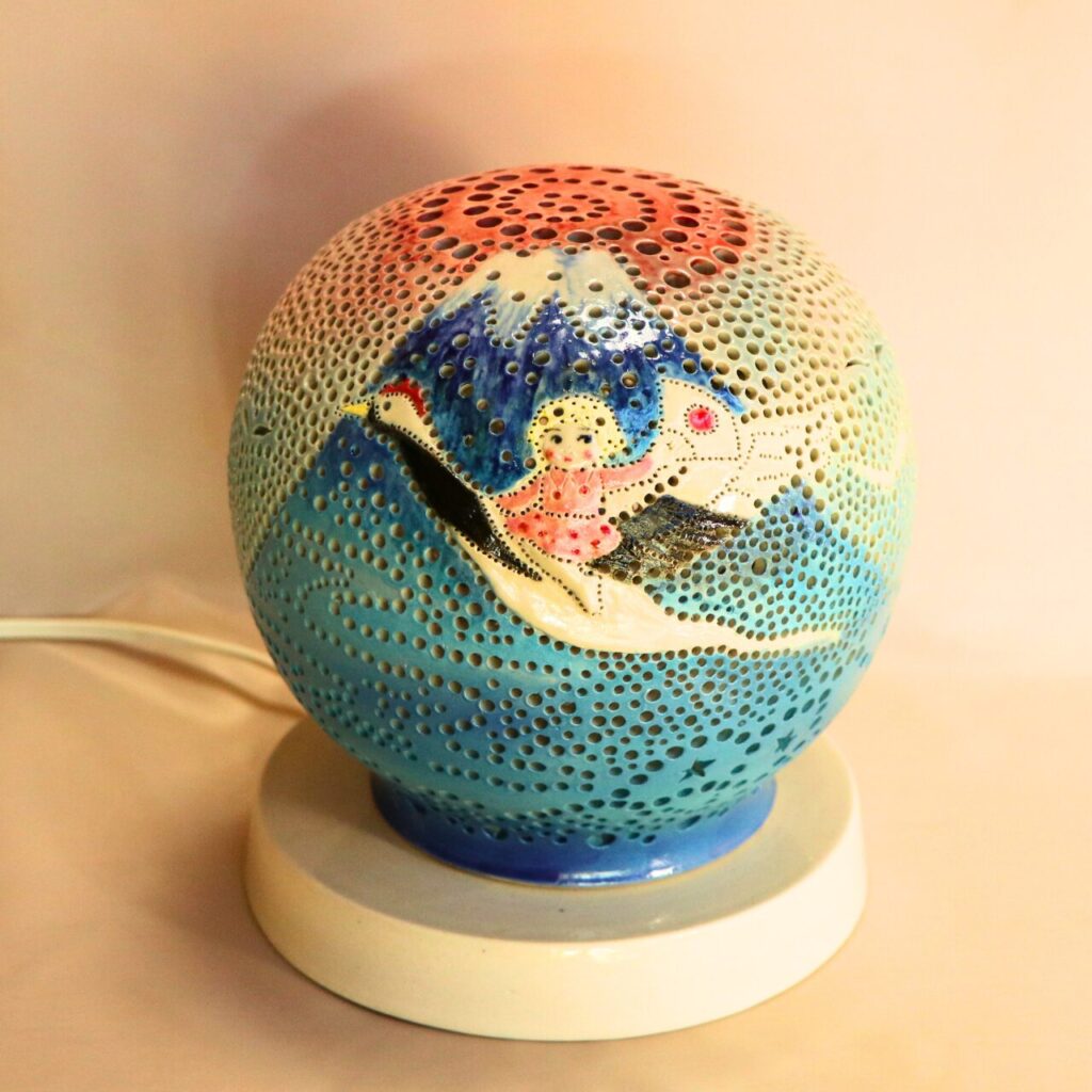 作家陶芸ランプ大小 陶芸家の方の作品作り工房見学 ランプシェード作り編から展示会